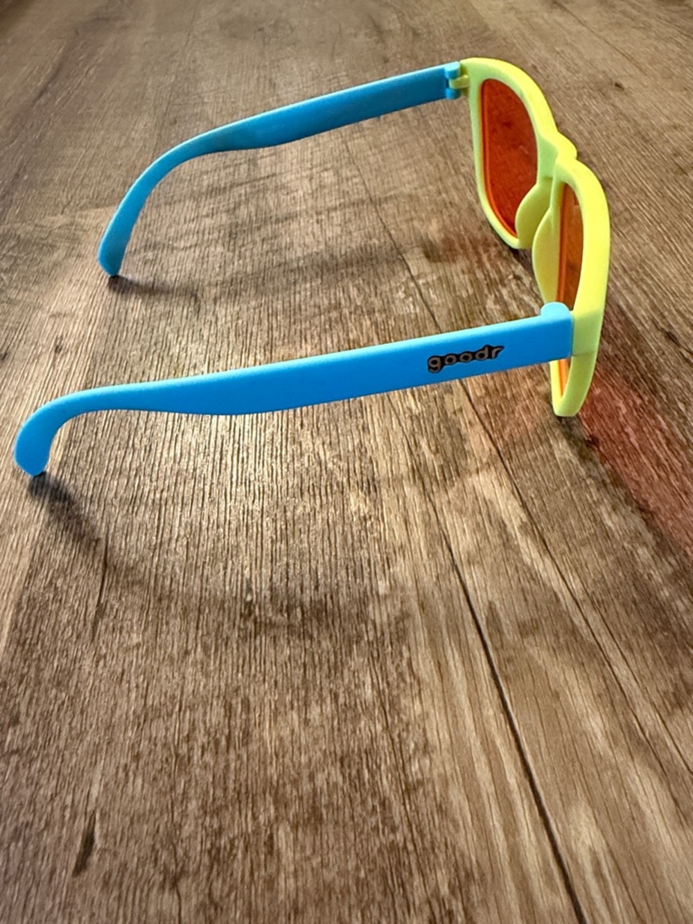 Women Blue and Yellow Sunglasses with Orange Lenses - Goodr - Picture 3 of 3